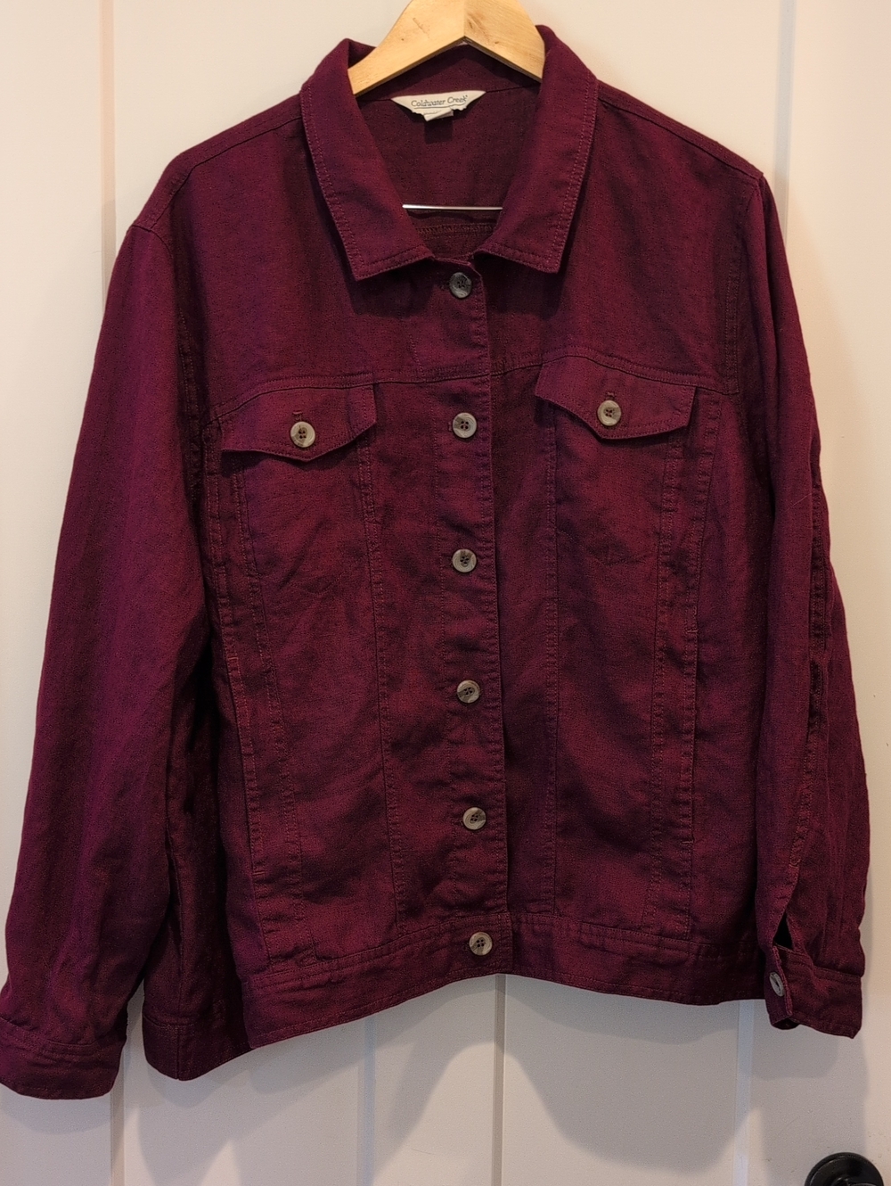 Coldwater Creek Plum Button-Front Linen Jean Jacket